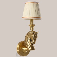 American Loft Copper Horse Head Living Room Wall Lamp Vintage Fabric Shade Bedroom Bedsides Corridor Stair Case Wall Sconces