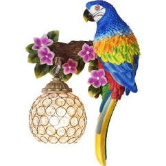 Resin Parrot Living Room Wall Light Hallway Corridor Crystal Shade Bedroom Bedsides Wall Lamp European Balcony wall lamp