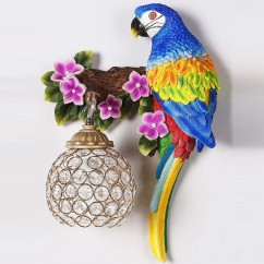 Resin Parrot Living Room Wall Light Hallway Corridor Crystal Shade Bedroom Bedsides Wall Lamp European Balcony wall lamp