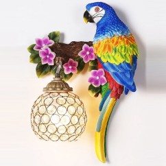 Resin Parrot Living Room Wall Light Hallway Corridor Crystal Shade Bedroom Bedsides Wall Lamp European Balcony wall lamp