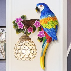 Resin Parrot Living Room Wall Light Hallway Corridor Crystal Shade Bedroom Bedsides Wall Lamp European Balcony wall lamp