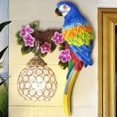 Resin Parrot Living Room Wall Light Hallway Corridor Crystal Shade Bedroom Bedsides Wall Lamp European Balcony wall lamp