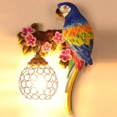 Resin Parrot Living Room Wall Light Hallway Corridor Crystal Shade Bedroom Bedsides Wall Lamp European Balcony wall lamp