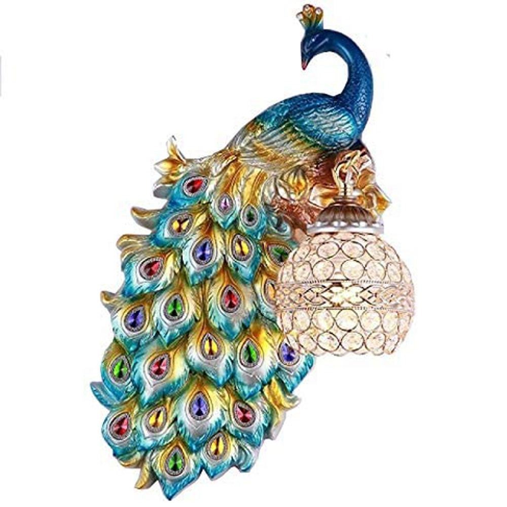 Resin Peacock Living Room Wall Light Hallway Corridor Crystal Shade Bedroom Bedsides Wall Lamp European Balcony