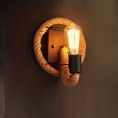 American Hemp Rope Circle Bedroom Wall Lamp Retro Metal Corridor Wall Sconces Pastoral Bar Counter Club Wall Lighting Fixtures