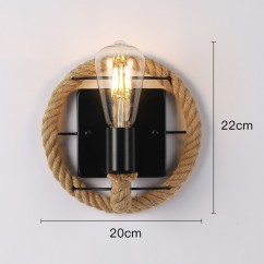 American Hemp Rope Circle Bedroom Wall Lamp Retro Metal Corridor Wall Sconces Pastoral Bar Counter Club Wall Lighting Fixtures