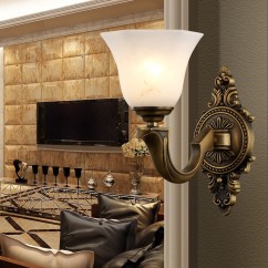 American Copper Bedroom Bedside Wall Light European Garden Corridor Glass Wall Lamps Villa Balcony Bathroom Wall Sconces