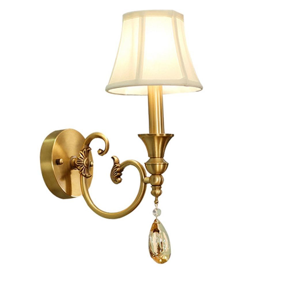 Luxury Pure Copper Living Room Wall Lamp American Royal Copper Fabric Bedroom Wall Sconce Background Corridor Wall Lamp