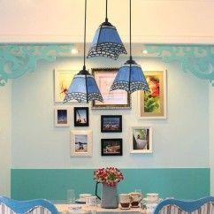 Blue Tiffany Restaurant Pendant Lamp Mediterranean Bar Pendant Lights Kitchen Pendant Light