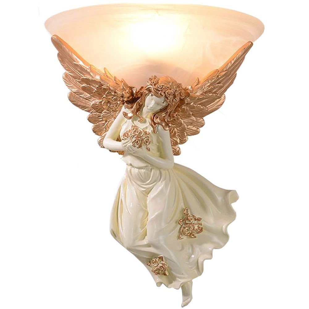 Resin Angel Bedroom Wall Lamp European Vintage Club Corridor Wall Sconce Balcony Porch Hallway Wall Lighting Fixtures