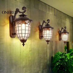 Bronze Outdoor Porch Wall Lights Water-Proof Garden White rhomboids Glass Corridor Hallway Balcony Wall Lighting