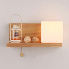 Wood Glass Wall Lights Nordic Simple Wall Lamp With Rope Switch Bedroom Bedsides Corridor Hallway