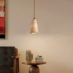 Modern Minimalist Pendant Light, Made of Natural Plaster and Wood, Ideal for Living Room and Bedroom