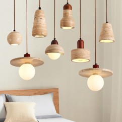 Modern Minimalist Pendant Light, Made of Natural Plaster and Wood, Ideal for Living Room and Bedroom