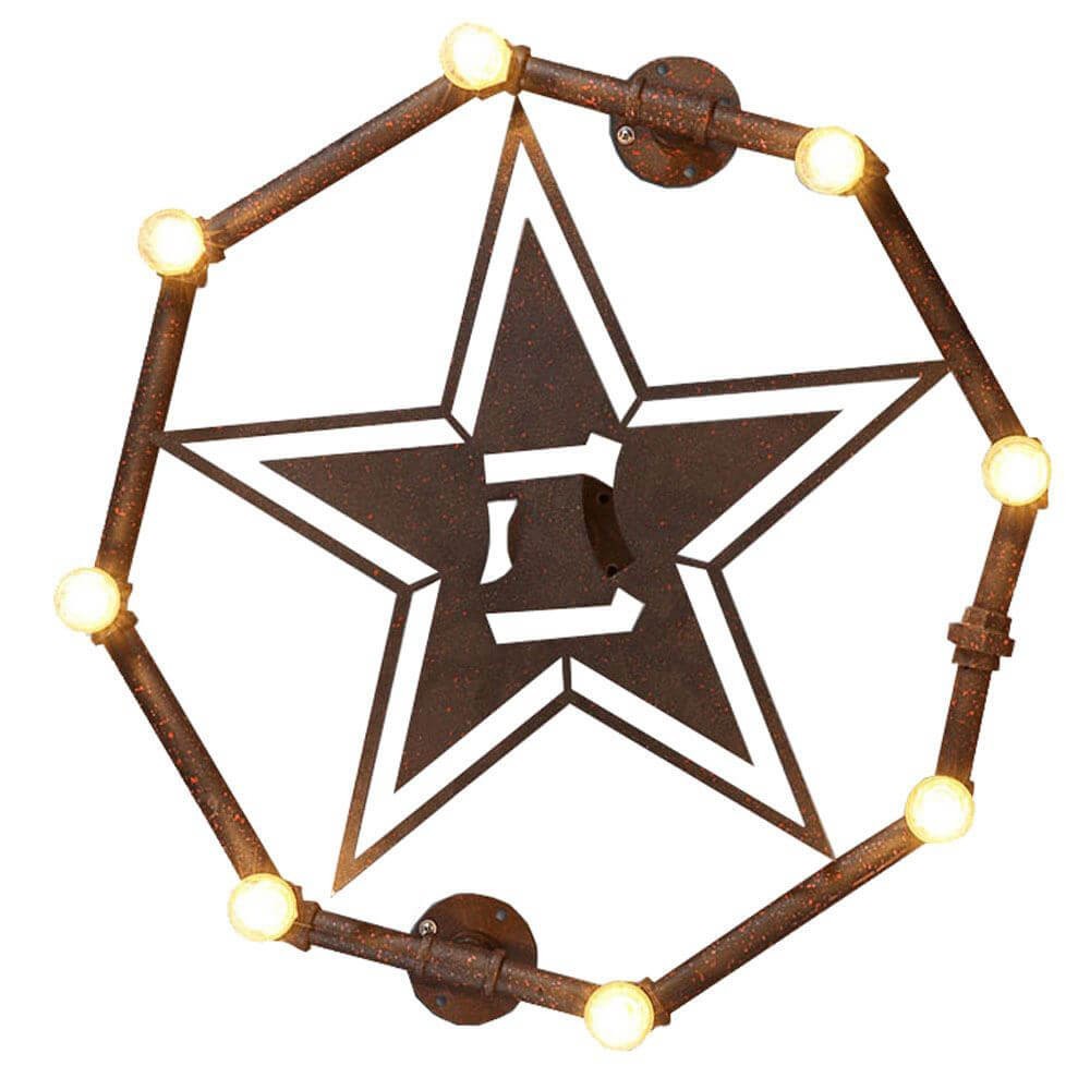 Octangle Metal Tube 3D Star Bar Counter Wall Light Rust Metal Pentacle American Country Rustic Balcony Industrial Wall Lamp