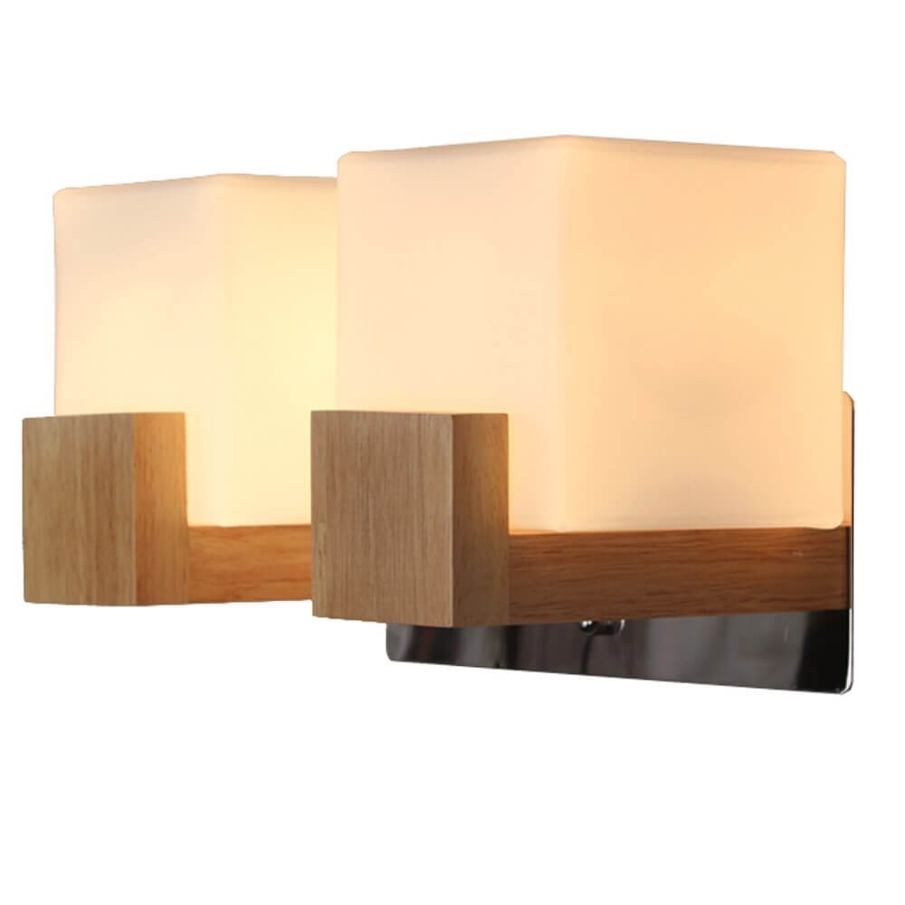 Contracted Japanese Wooden Corridor Wall Lamp Chinese Bedroom Wall Sconce Glass Cube Bedsides Stair Case Wall Lighting Fixtures