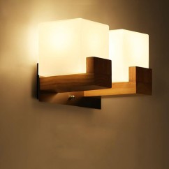 Contracted Japanese Wooden Corridor Wall Lamp Chinese Bedroom Wall Sconce Glass Cube Bedsides Stair Case Wall Lighting Fixtures