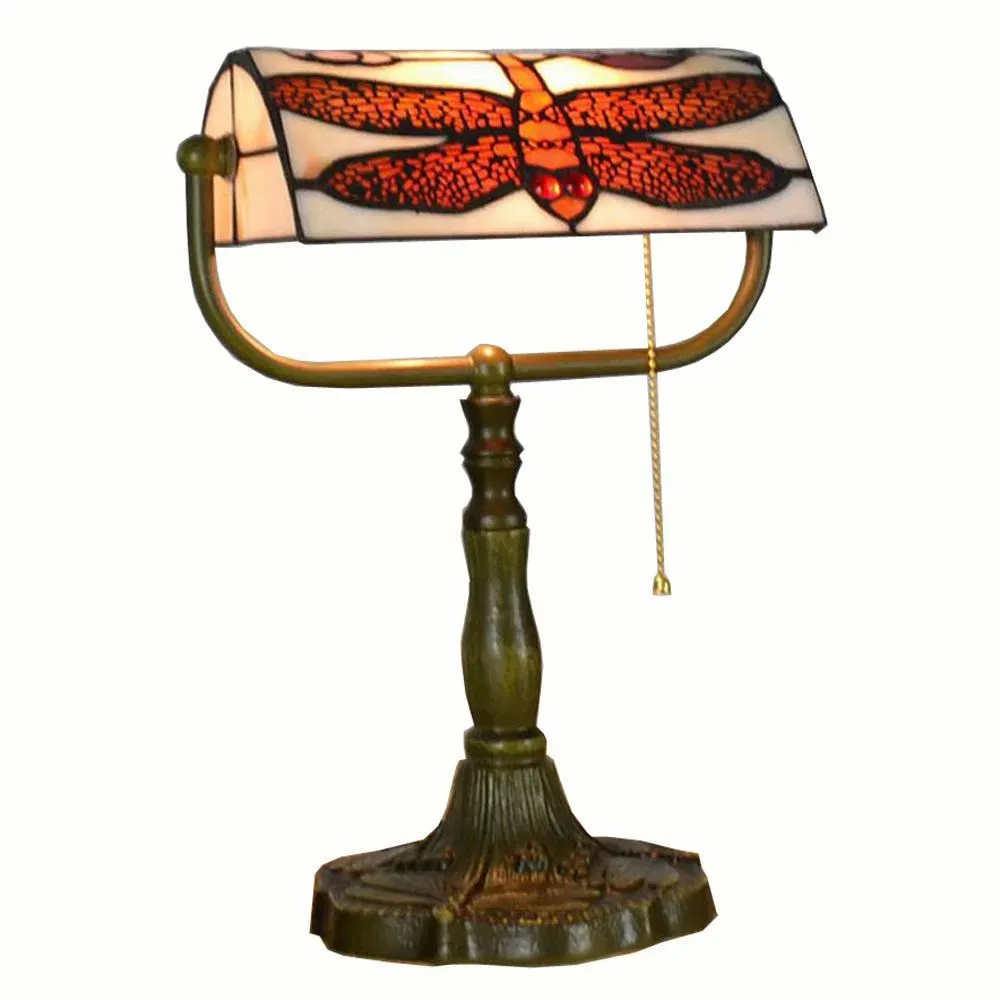 Tiffany Study Room Desk Light Bronze Metal Base Bedroom Table Lamp European American Country Rustic Bank Table Light