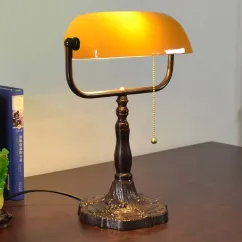 Tiffany Study Room Desk Light Bronze Metal Base Bedroom Table Lamp European American Country Rustic Bank Table Light