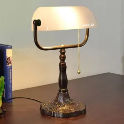 Tiffany Study Room Desk Light Bronze Metal Base Bedroom Table Lamp European American Country Rustic Bank Table Light