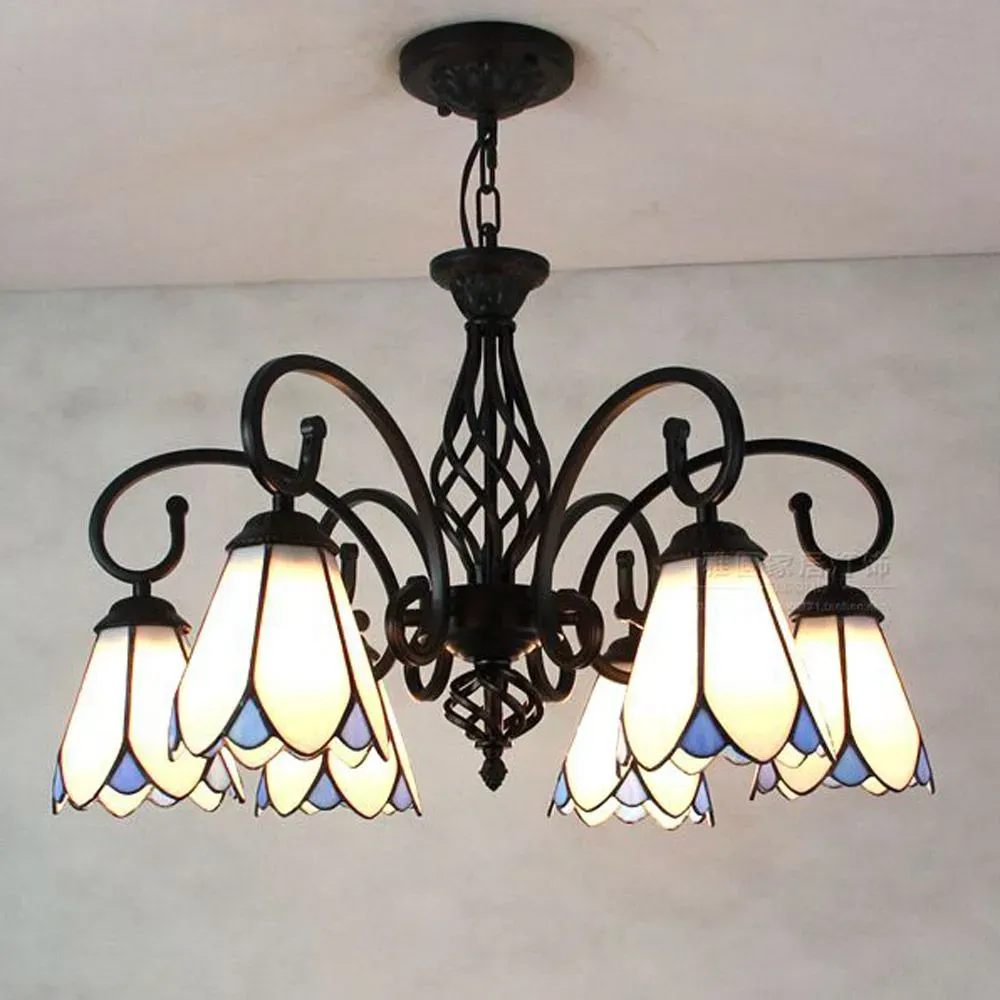 Mediterranean Tiffany Restaurant Chandelier Vintage Living Room Hanging Light Lamp Bedroom Drop Lighting Lamp