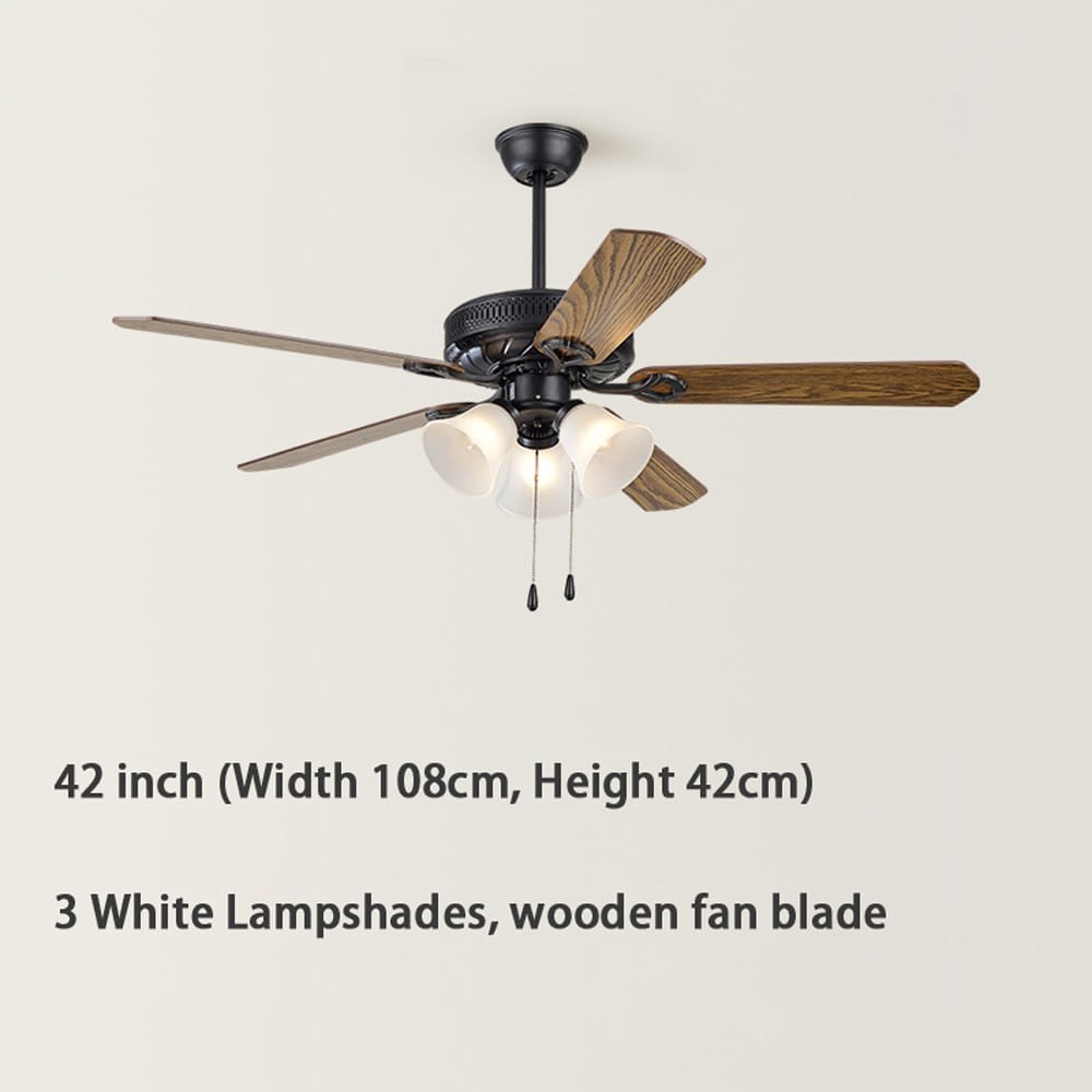 Glass Ceiling Fans with Lights  Vintage Wooden Iron Ceiling Fan Light 52 inches