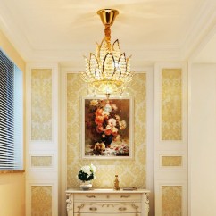 Modern Luxury Crystal Golden Lotus Corridor Pendant Lights Balcony Pendent Lamps European Hallway Pendant Lighting Fixtures