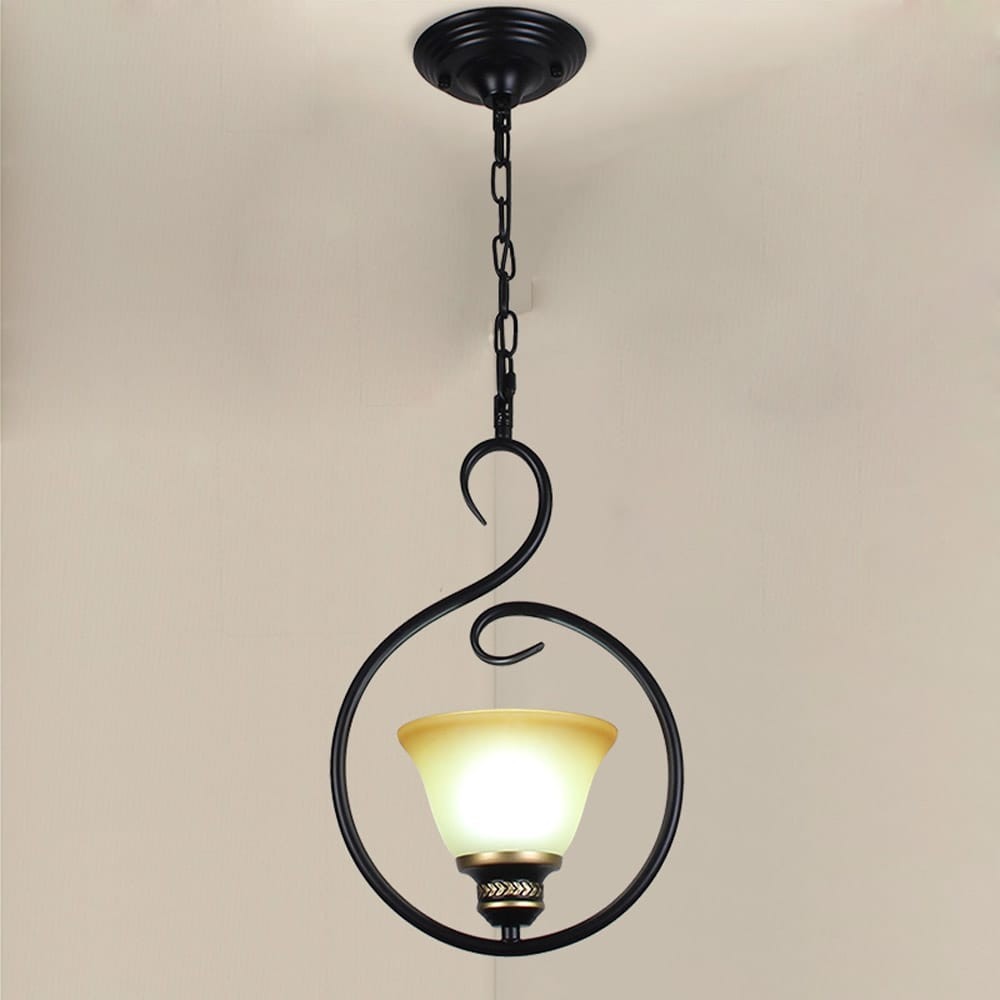 Vintage Iron & Glass Pendant Lights - Rustic Dining Room & Foyer Lighting