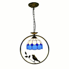 Tiffany Bird Circle Corridor Pendant Lamp Bar Counter Balcony lattice Glass Hallway Mediterranean Dining Room Drop Hanging Light