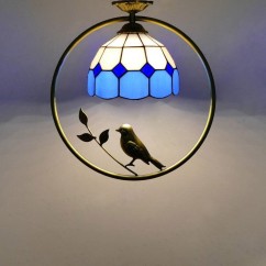 Tiffany Bird Circle Corridor Pendant Lamp Bar Counter Balcony lattice Glass Hallway Mediterranean Dining Room Drop Hanging Light