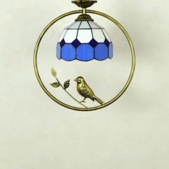 Tiffany Bird Circle Corridor Pendant Lamp Bar Counter Balcony lattice Glass Hallway Mediterranean Dining Room Drop Hanging Light