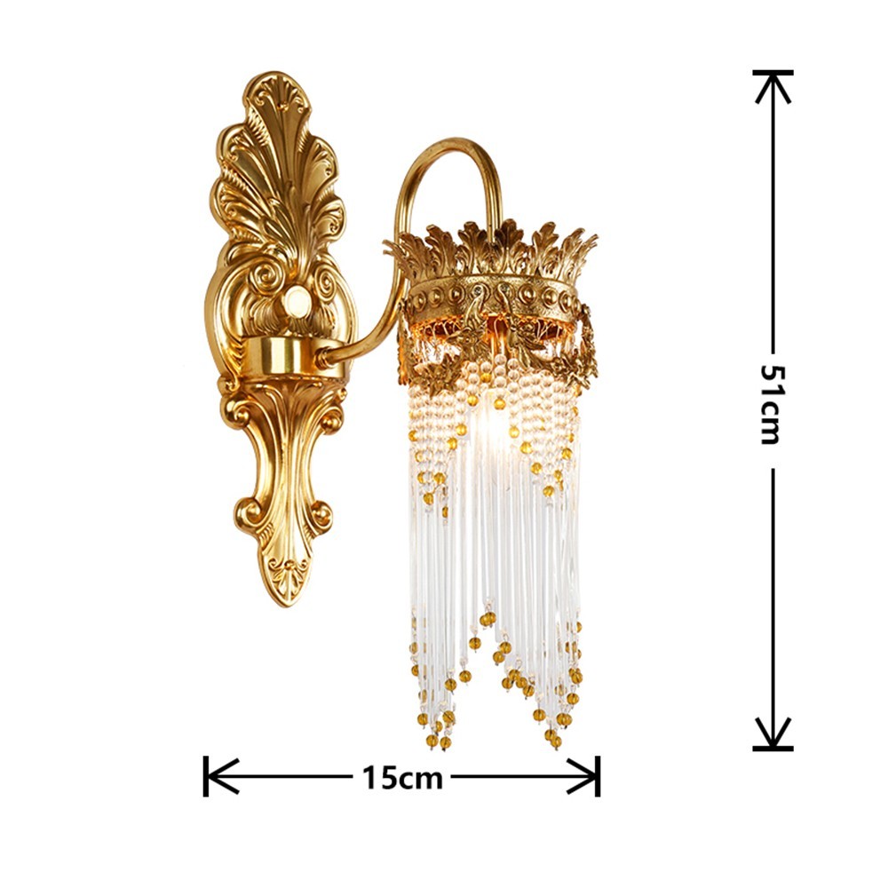 Luxury H65 Copper Crystal Bedroom Bedsides Wall Lamp Balcony Corridor Wall Lights Villa French Study Room Wall Lighting Fixtures