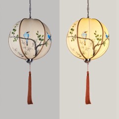 Chinese Hand-Painted Pumpkin Restaurant Pendant Light Balcony Corridor Hanging Lamp Pastoral Birds Bedroom Pendant Lamps