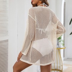 2025 Amazon V-Neck Beach Cover-Up | Hollowed Long-Sleeve Side-Slit Vacation Dress