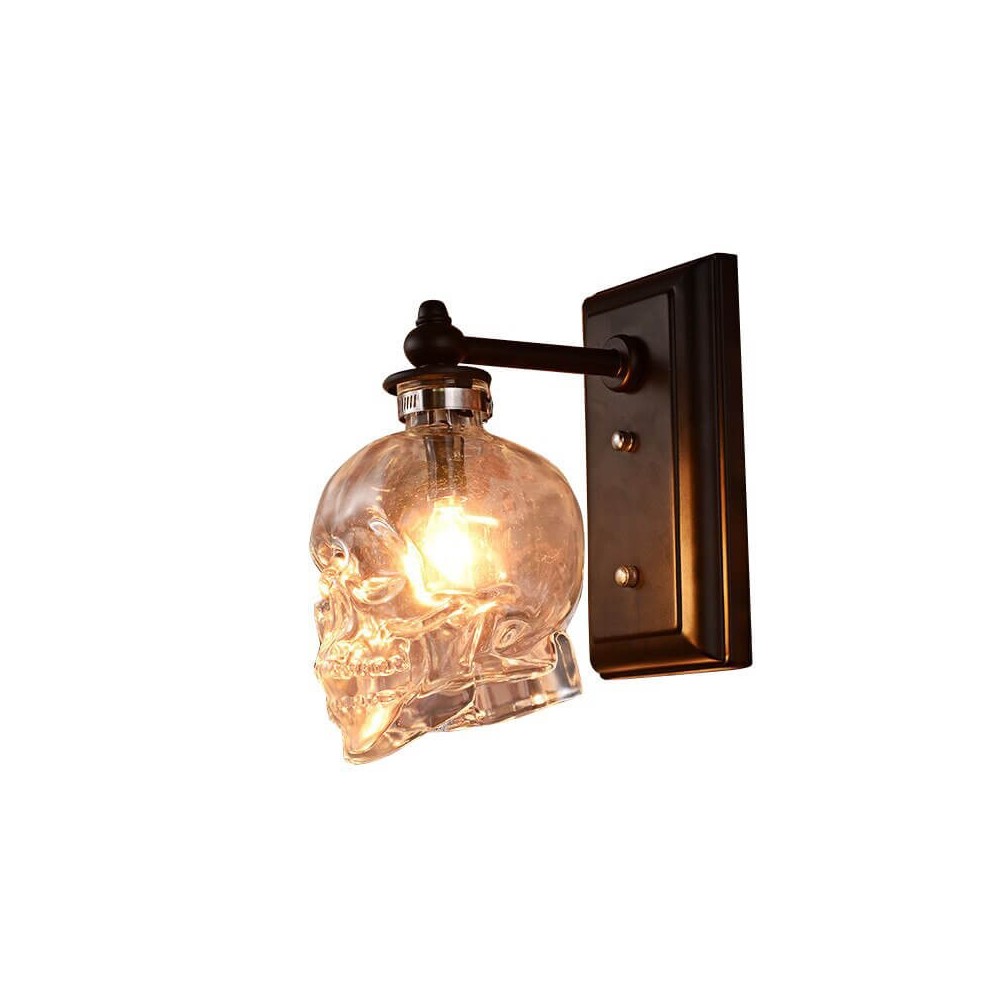 American Loft Clear Glass Skull Bar Club Wall Lamps Industrial Loft Retro Balcony Wall Lights Corridor Hallway Wall Sconce