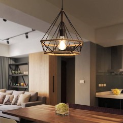 Industrial Black Diamond Frame Restaurant Pendant Light Home Loft hemp rope Dining Room Vintage hanging Lamp suspension Fixtures