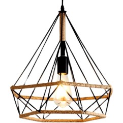 Industrial Black Diamond Frame Restaurant Pendant Light Home Loft hemp rope Dining Room Vintage hanging Lamp suspension Fixtures