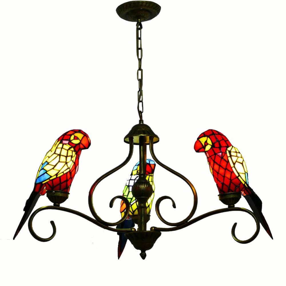 Tiffany Glass Parrots Dining Room Chandelier Mediterranean Restaurant Hanging Lamp Bar Counter Birds Cafe House Drop lights