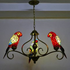 Tiffany Glass Parrots Dining Room Chandelier Mediterranean Restaurant Hanging Lamp Bar Counter Birds Cafe House Drop lights