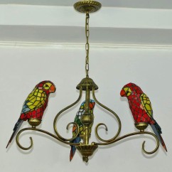 Tiffany Glass Parrots Dining Room Chandelier Mediterranean Restaurant Hanging Lamp Bar Counter Birds Cafe House Drop lights