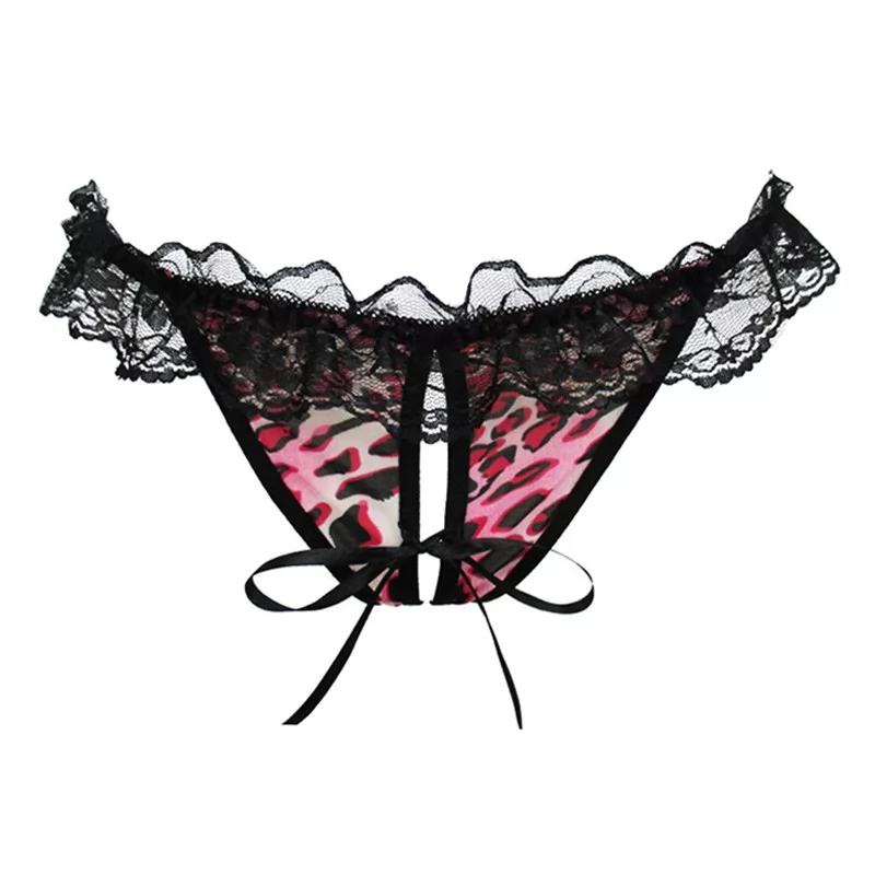 Black lace red ribbon pearl sexy lingerie